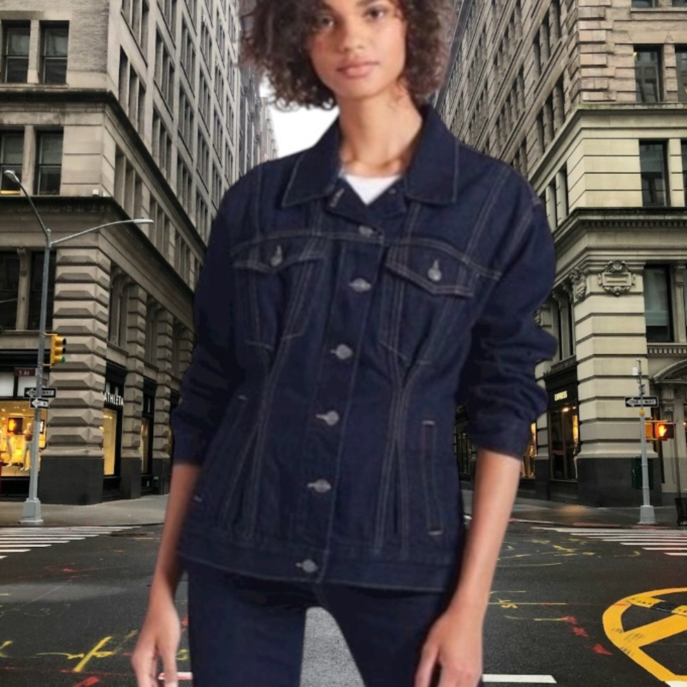 CURRENT ELLIOTT SIZE 2 ( MEDIUM)  CORSET TRUCKER JACKET IN HEARST DARK BLUE WASH - Picture 4 of 14